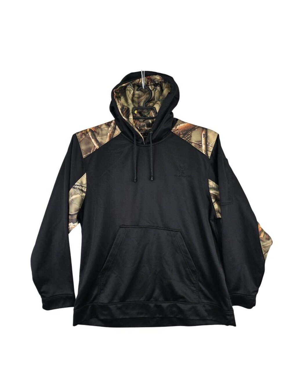 Mens Huntworth Black & Camo Hoodie Sweatshirt 100% Polyester Long Sleeve Size XL